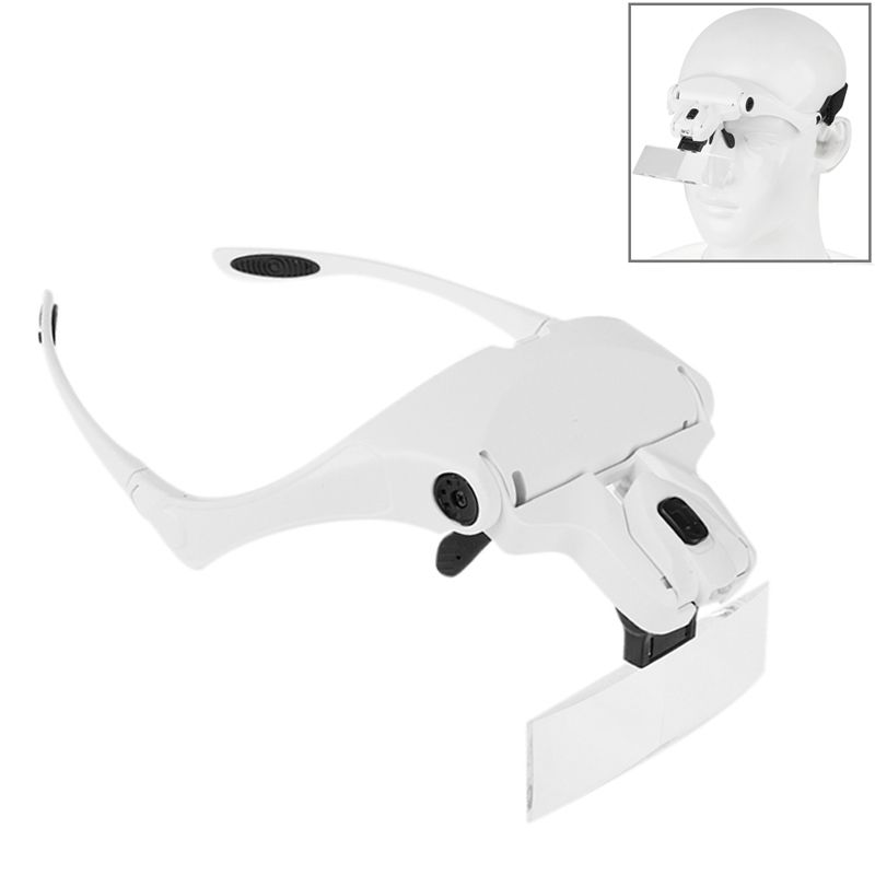1.0X-3.5X Loupe Glasses Bracket Headband Magnifier With 2 LED Lights Eye Magnification Goggles Magnifying Tool(White)