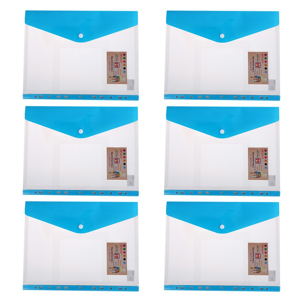 6Pcs Binder Pocket Water-resistant A4 File Bag Blue