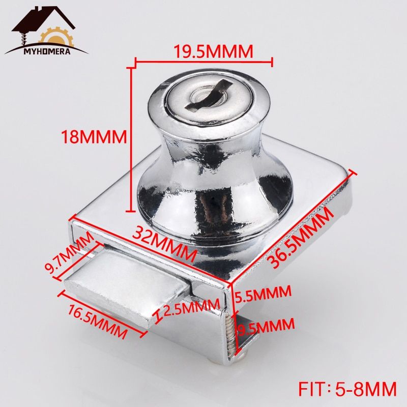 Myhomera Display Showcase Cabinet Lock Double Glass/ Single GlLocks No Drilling Door Lock Zinc Alloy Cylinder Sliding Glass