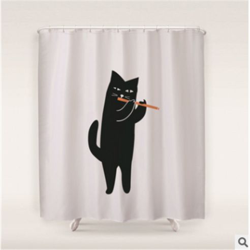 Sage Blue Nordic Modern Bathroom Fabric Shower Curtain Cat