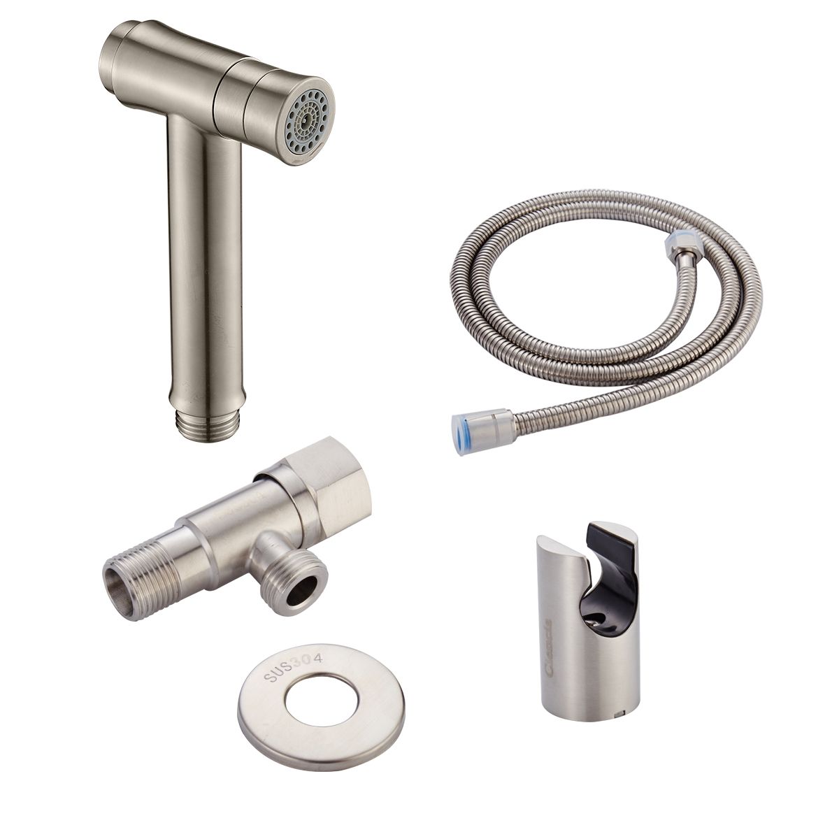 Bidet Toilet Sprayer Set Stainless Steel Handheld Bidet Sprayer Shattaf 2 Jets Mode Diaper Sprayer, Complete Bidet Set For Toilet, WS024BF6