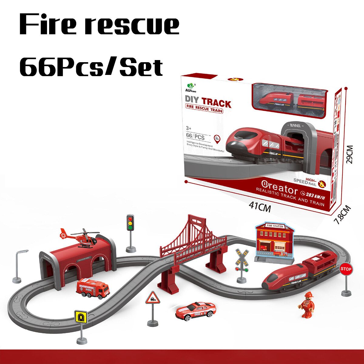 66/92PCS Electric Train Tracks Toy Set Rescue//Engineering/City Train Fire Rescue 66Pcs