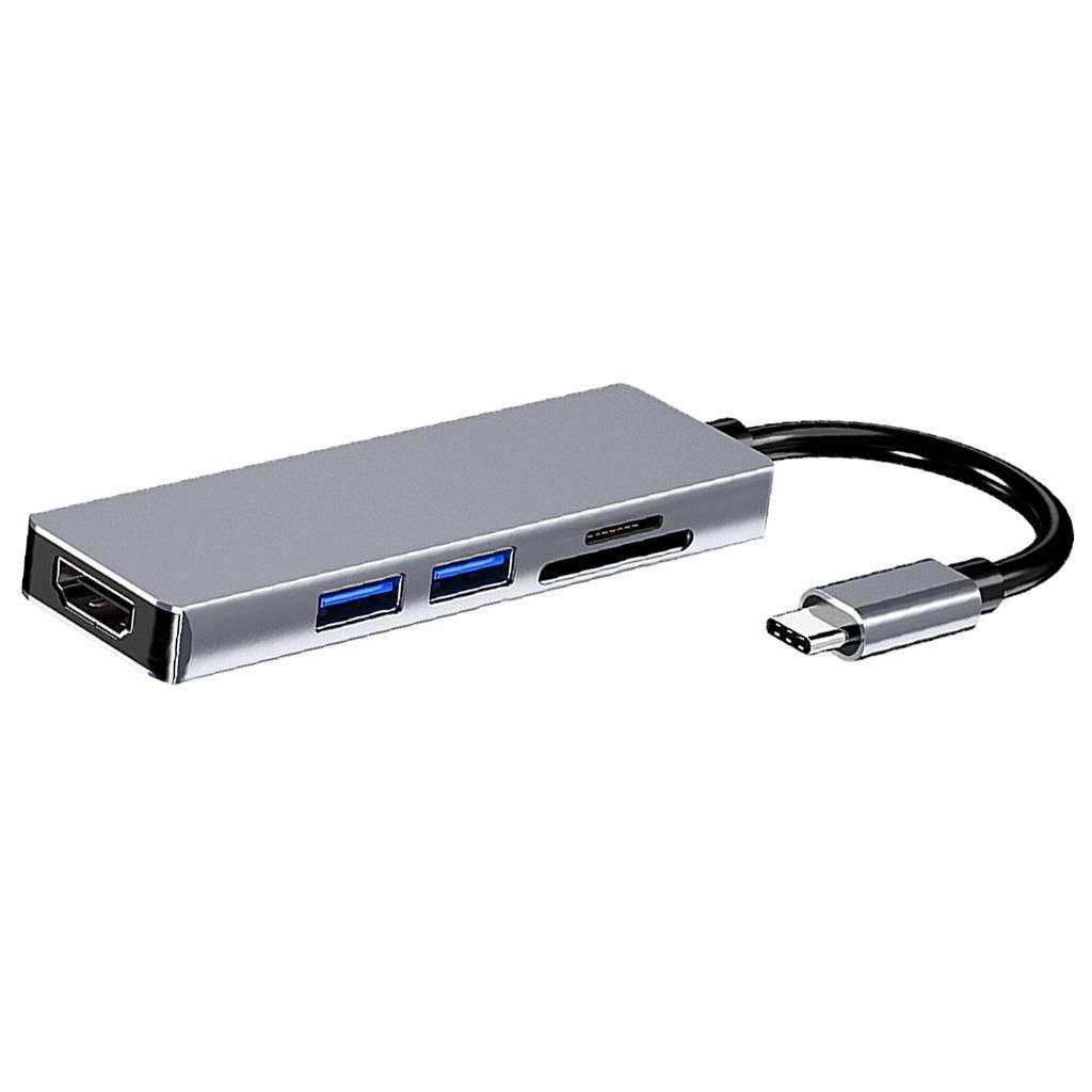 Grey Type C To HDMI 2x USB 3.0 TF SD Hub For Laptop Computers MacBook