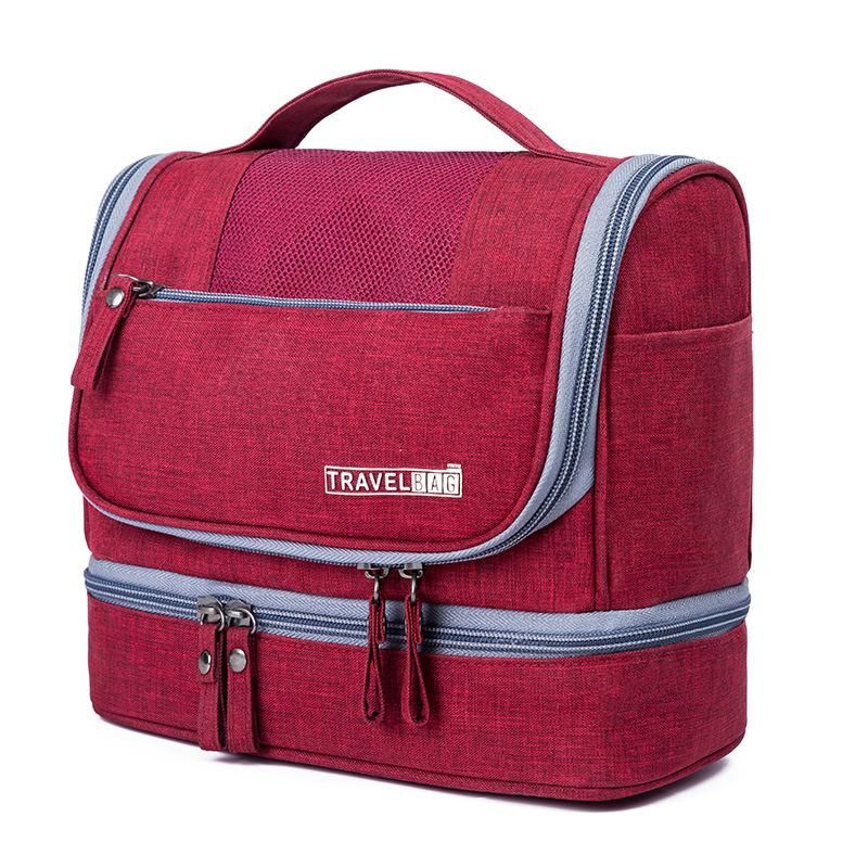 Travel Toiletries Storage Bag Portable Hook Large Capacity Waterproof Mildewproof Dry Wet Separation Cosmetic Bag Wholesale Red wine