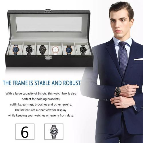6 Grid Leather Wrist Watch Display And Storage Case