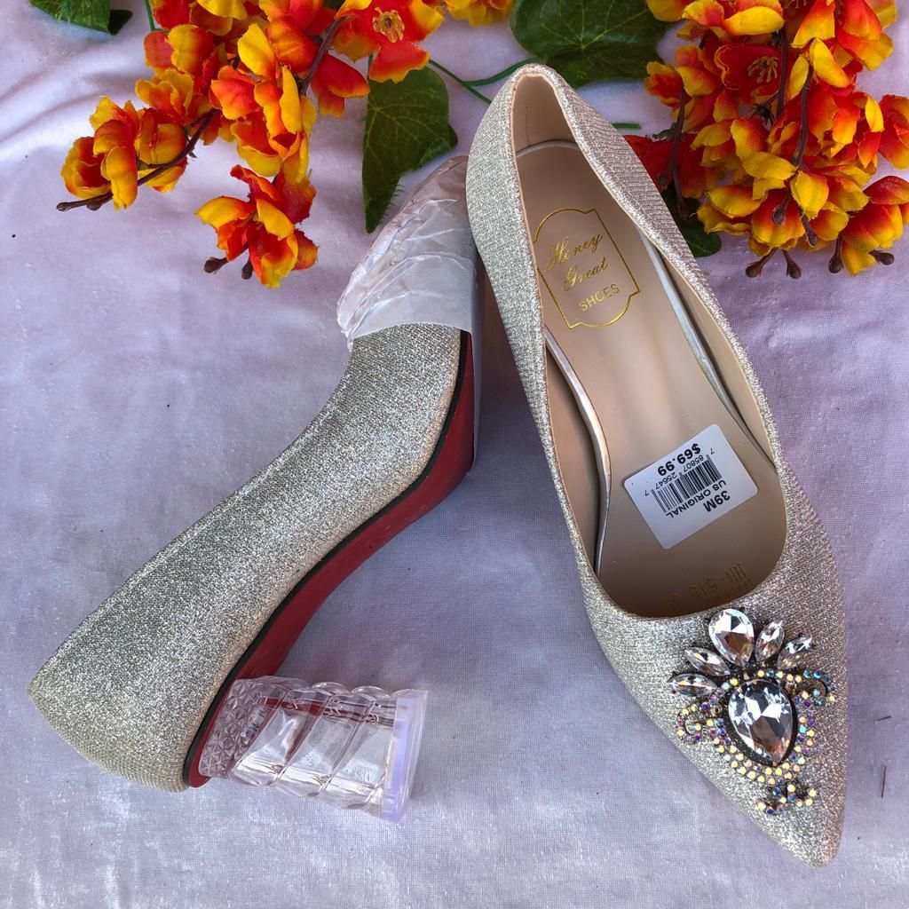 Silver Colour Block Heel Shoe