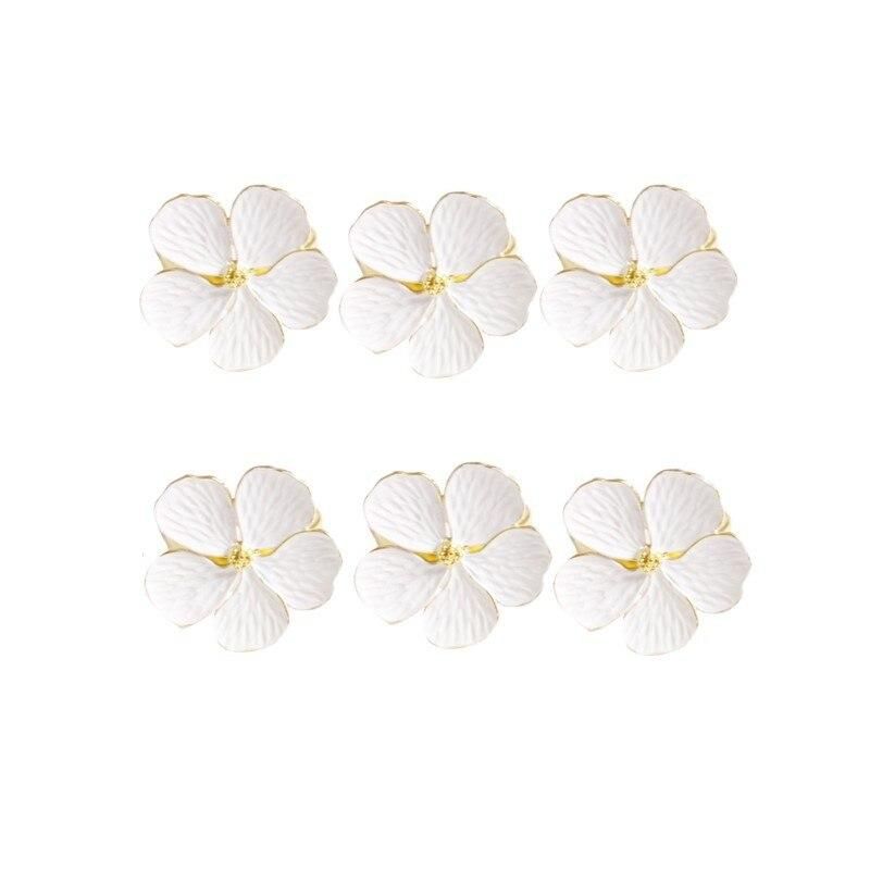 6/12pcs Napkin Rings White Oil Flower Napkin Buckle Wedding Dining Table Plum Napkin Ring Paper Napkin Ring Table Decoration