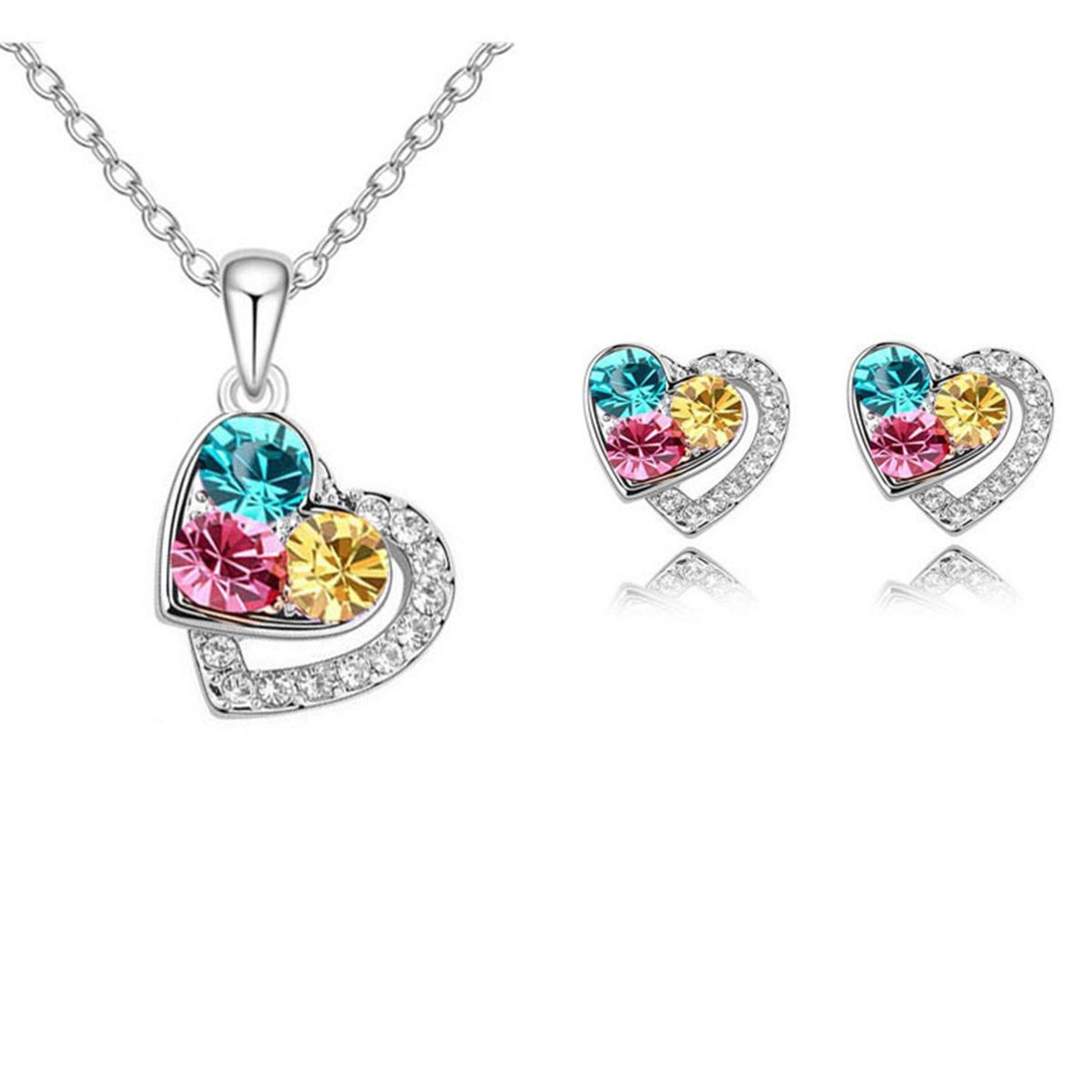 1 Set Ladies Jewelry Set Love Heart Shape Pendant Necklace Stud Earring Set Neon