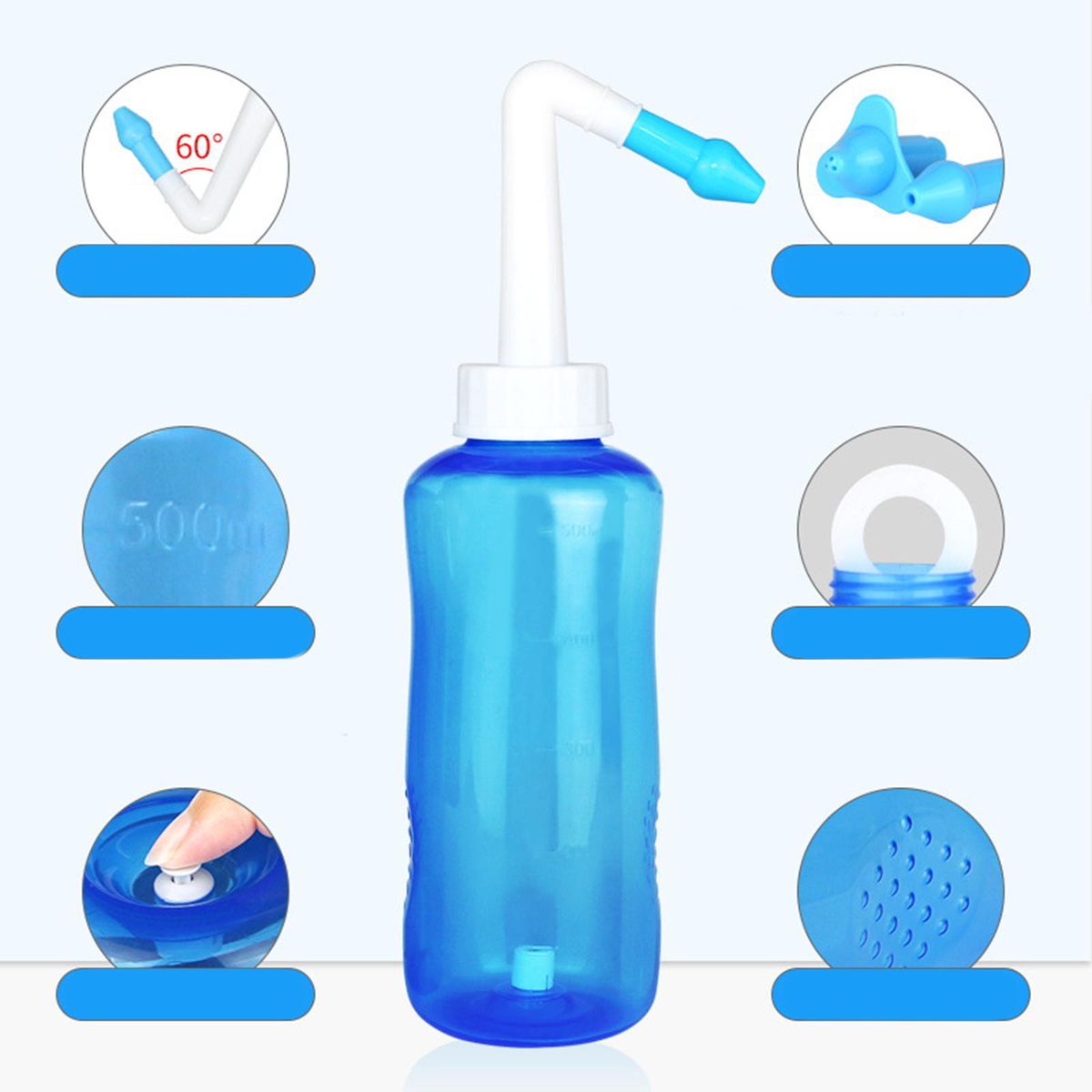 Neti Pot Nose Wash Cleaner Nasal Irrigation System 300ml Manual Valve