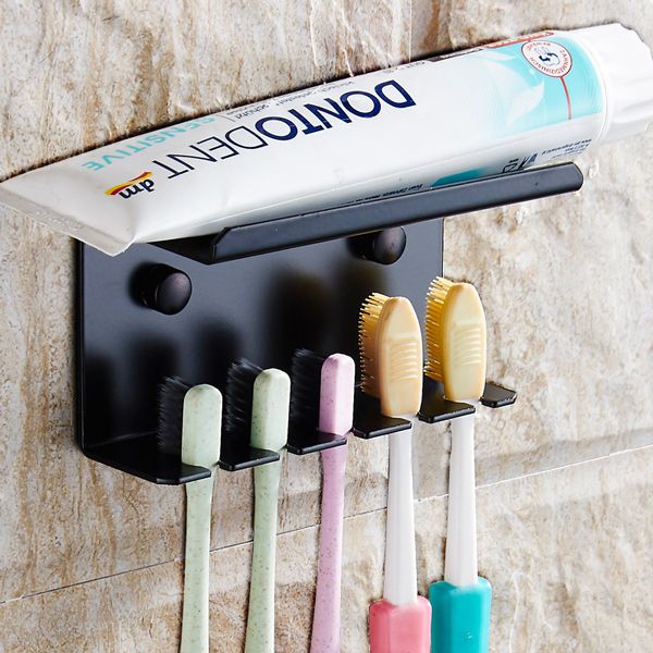 Bathroom Toothbrush Holder Black Wall Mounted Aluminium Bathroom Shelves Decorative Corner Shelf Storage Toilet Toothpaste Rack