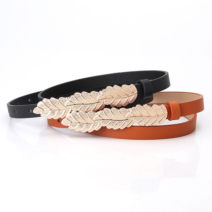 Women's Belt Leaf Alloy Buckle Belt Thin Belt