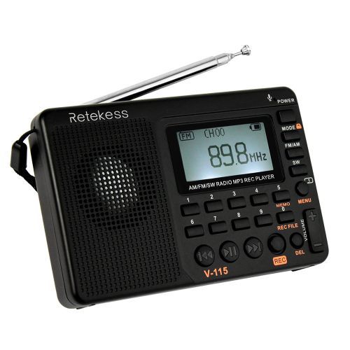 Retekess V-115 FM/AM/SW Radio Multiband Radio Receiver REC Voice Recorder Bass Sound MP3 Player