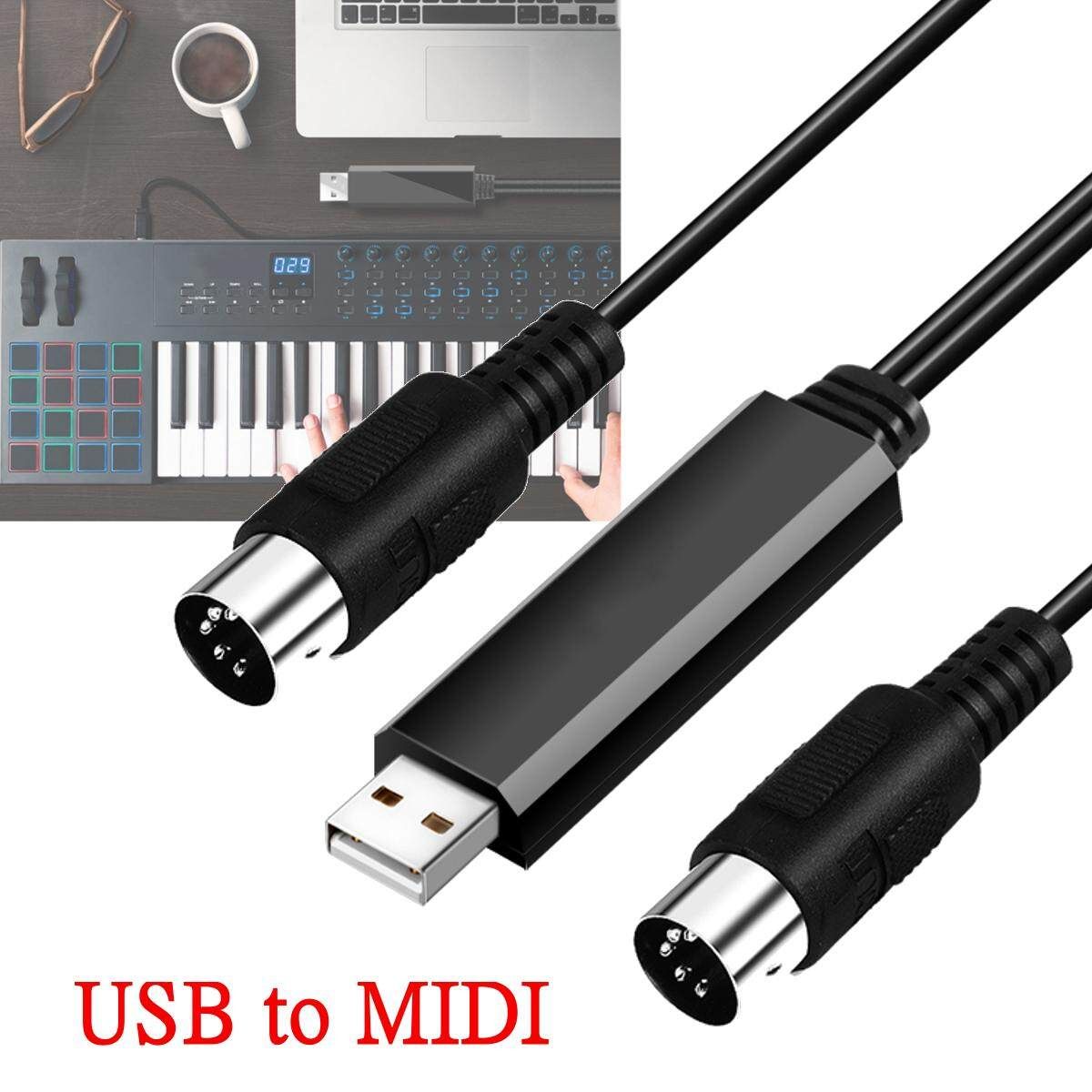 USB IN OUT MIDI Interface Converter Cable To PC Music Keyboard Adapter Cords