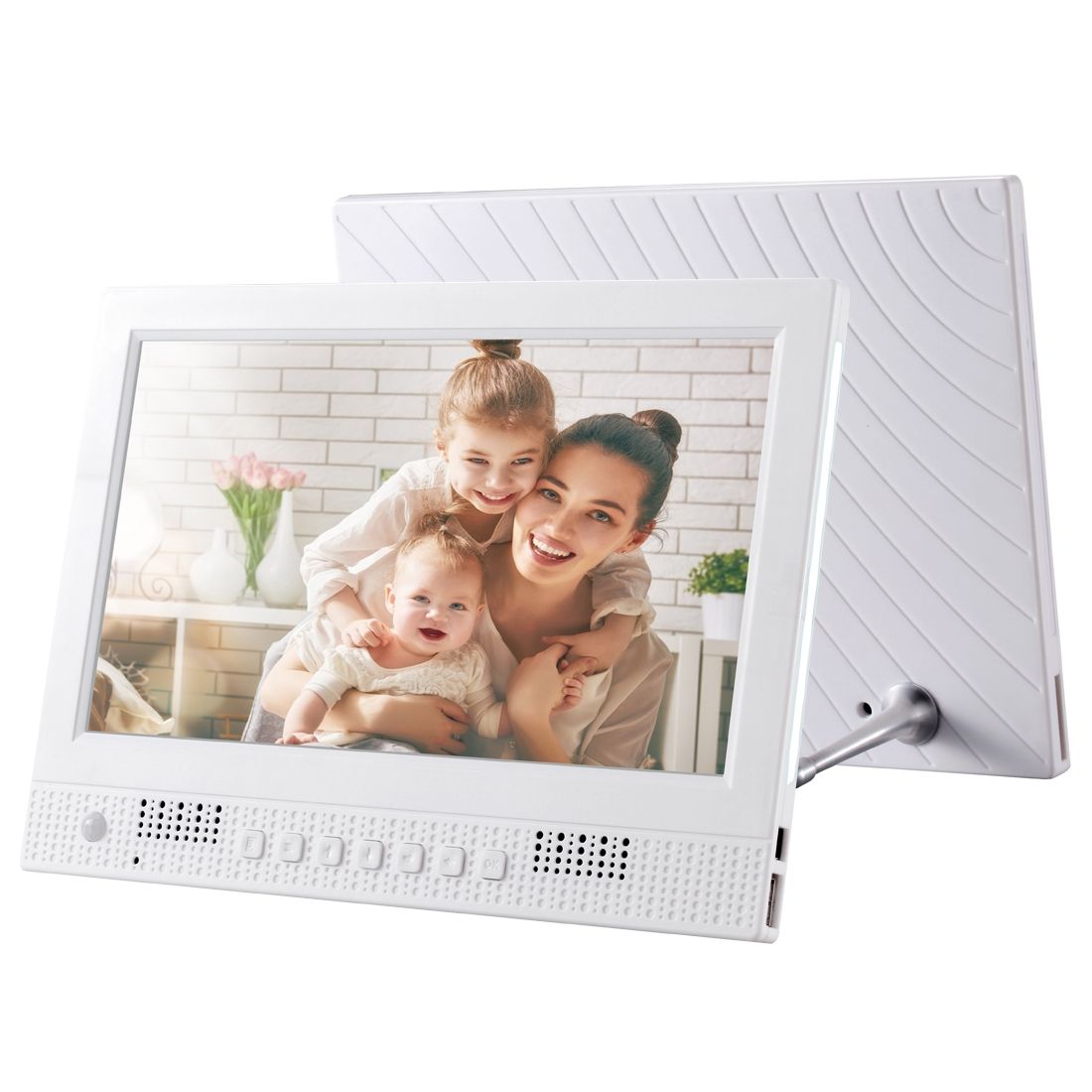 10.1 Inch LED Display Multi-media Music & Movie Player Digital Photo Frame With Remote Control, Allwinner E200s Program, Support USB-Disk / SD Card, Body Sensor, Built In Stereo Speaker(White)