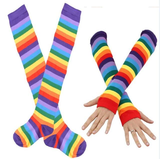 Women Socks Thigh High Striped Slim Leg Stockings Rainbow