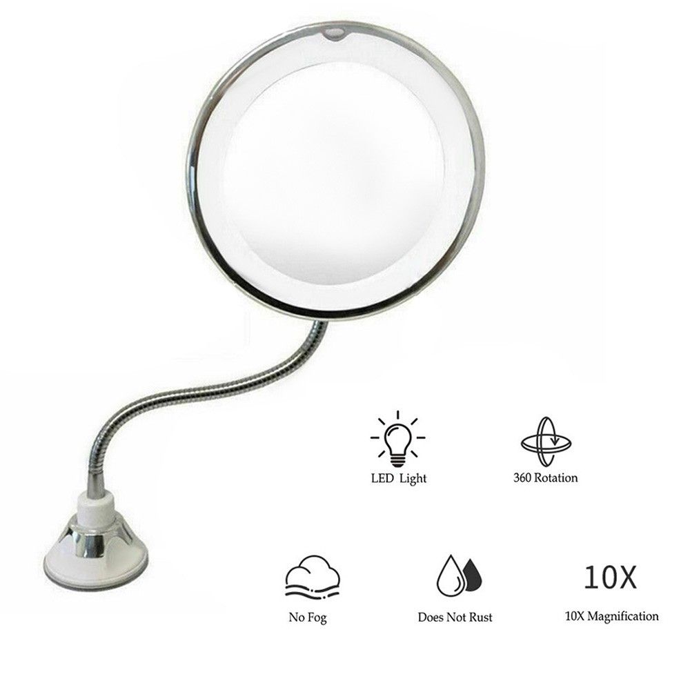Flexible Lighted Makeup Mirror 10X 360° Rotate Magnifying