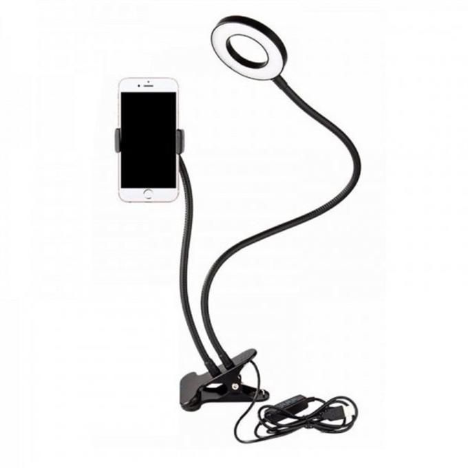 Mobile phone holder for live broadcast, dimmable color-adjustable selfie ring light with mobile phone clip