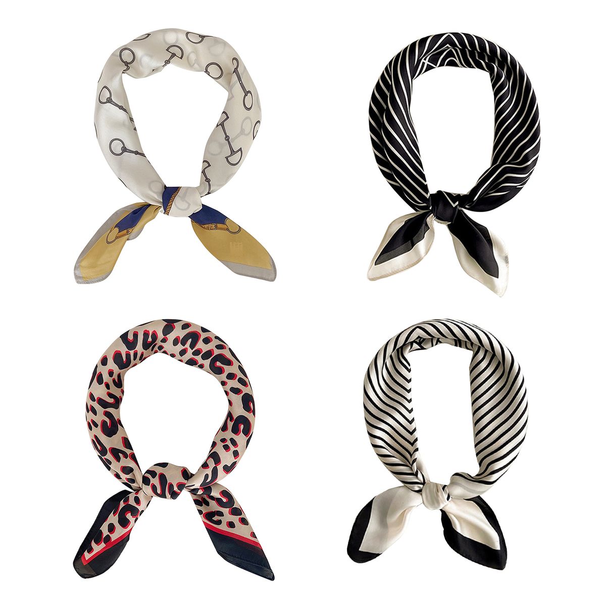 4Pcs/Set Hair Scarf Fashion Floral Print Scrunchies Solid