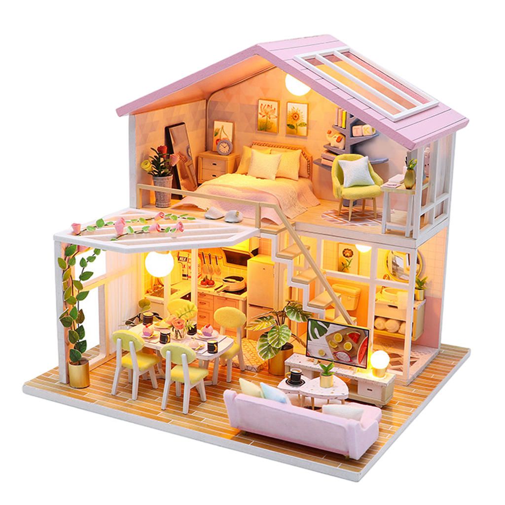 DIY Mini Miniature Creative Doll House With Furniture Wood Modern