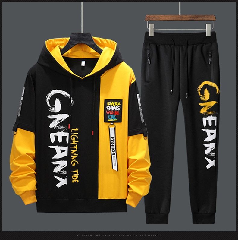 2021 New Man Tracksuits 2 Piecs Sweat Suits Mens Patchwork Printing Sweatshirts Sweatpants Sets Student Husband Sports Clothing