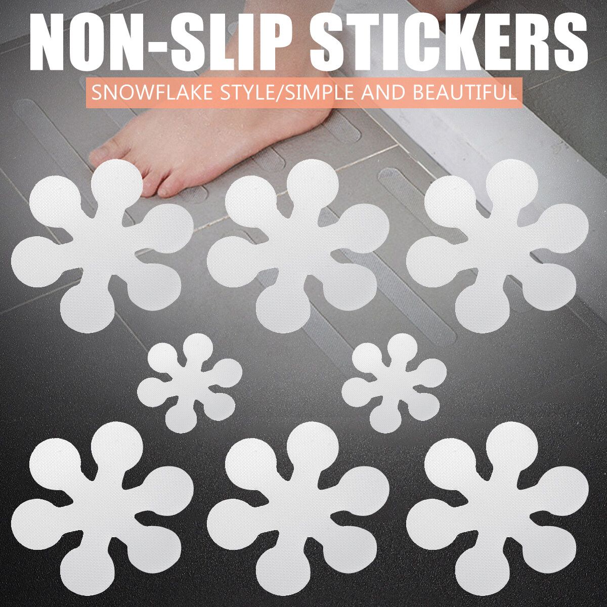 8Pcs Non-slip Stickers Bath Tub Tread Bathroom Shower Snowflake Style Anti Skid