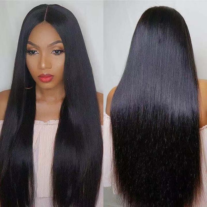 Ladies Long Straight Hair Weave Middle Part Wigs For Women