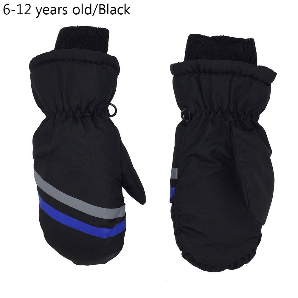 (Black)Winter Must Windproof Waterproof Children Kids Snow Snowboard Children Ski Gloves Long-sleeved Mitten Outdoor Riding