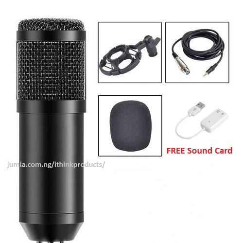 BM 800 Condenser Microphone Audio Mic Studio Sound Recording Microphone - Black + Sound Card