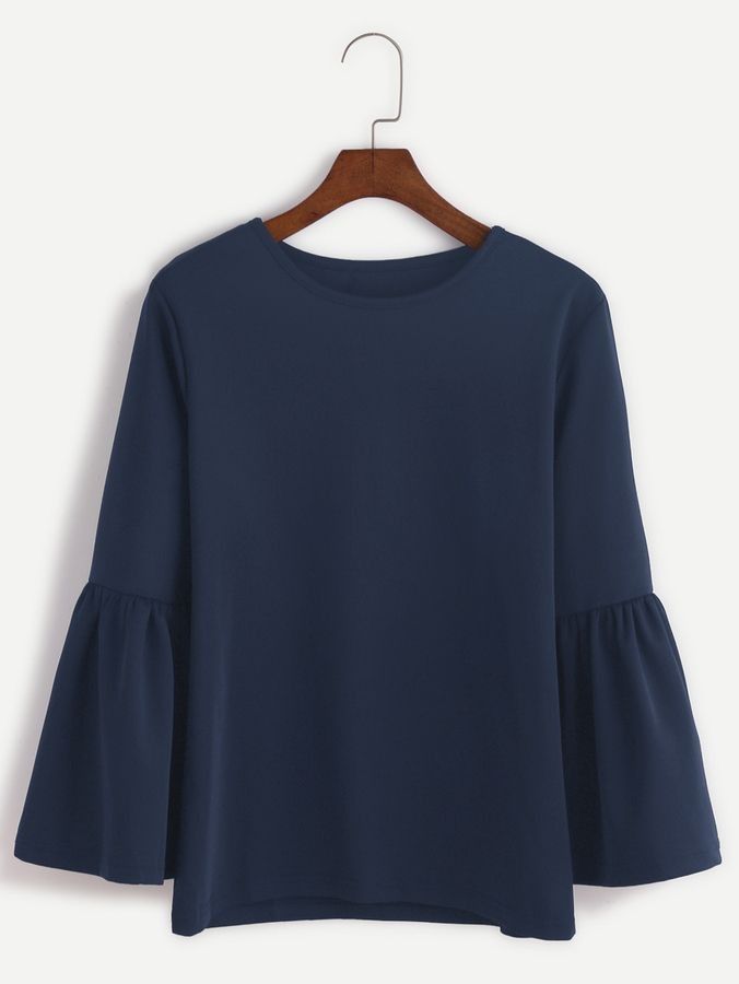 Blue Ladies Top With Bell Sleeves