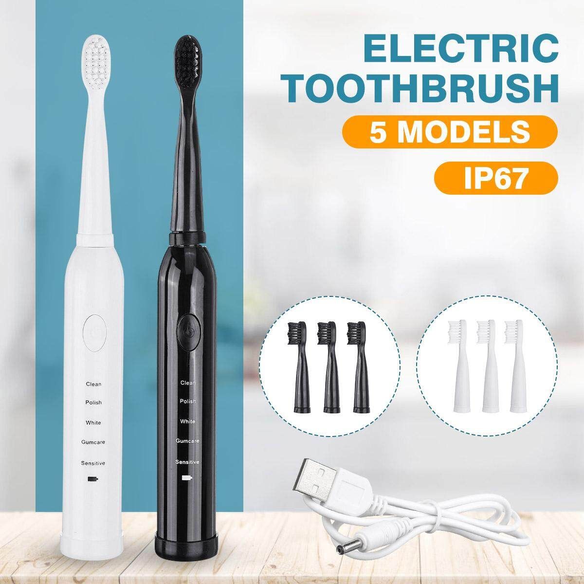 Sonic Electric Toothbrush Rechargeable USB Charger Timing With 4 Heads Waterproof IP67 Teeth Tooth Brush Professional 5 Modes For Children Adult White