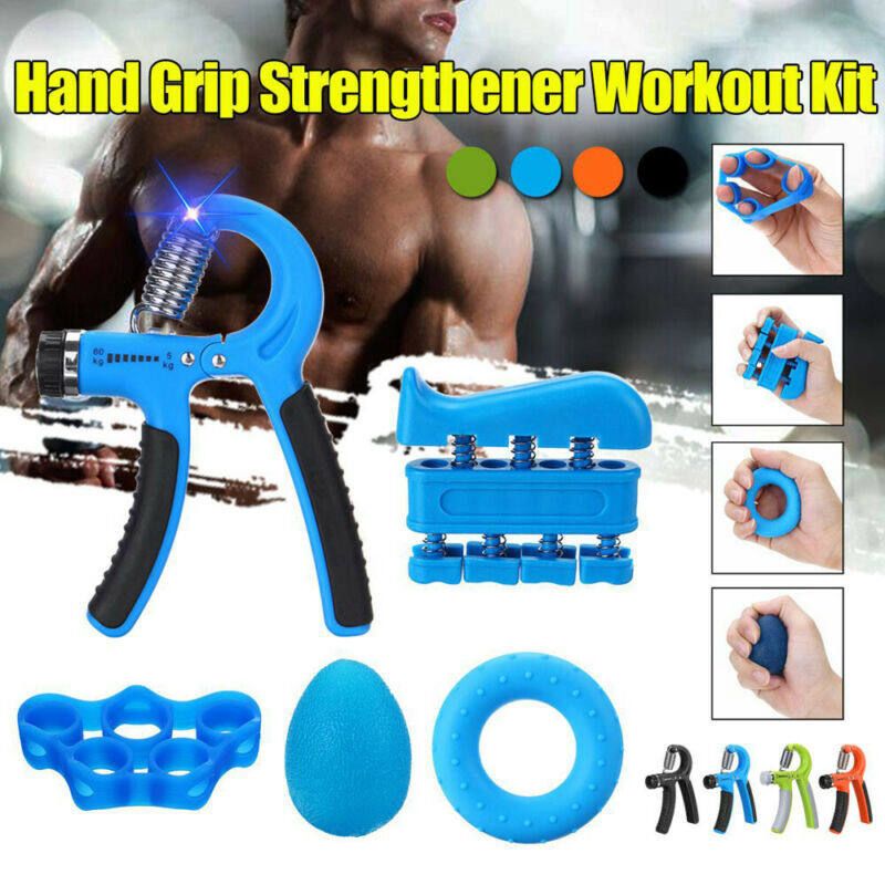 6Pcs/Set Hand Grip Gripper Trainer Countable Training Handshake Tool Adjustable 5-60kg Fitness Wrist Strength Squeezer Finger Strengthener Arm Gym Muscle Blue
