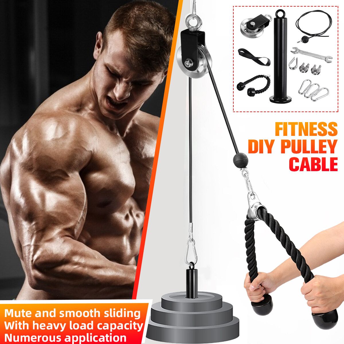 DIY Fitness Pulley Cable System Kit Loading Pin Lifting Arm Biceps Triceps Hand Strength Training Workout Core Exercise