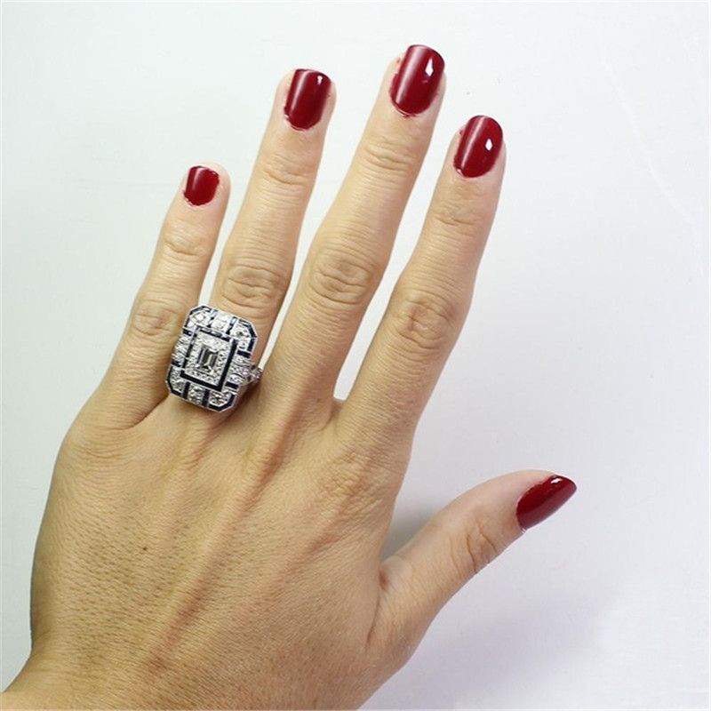 Luxury Square Women Crystal Zircon Engagement Ring, Ring Size:7(Purple)