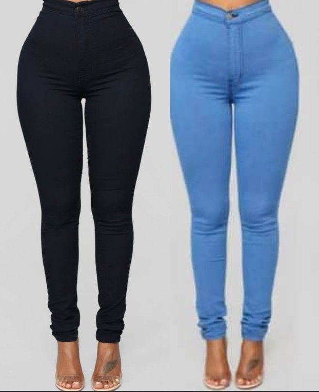 2 In 1 High Waist Ladies Sexy Slim Fitted Jeans-Black/Blue