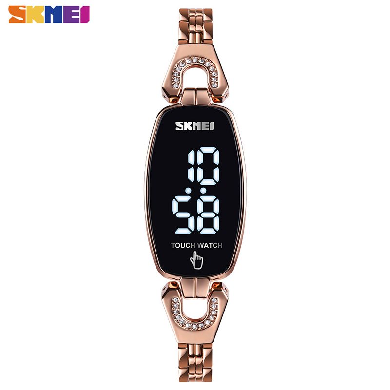 Womens LED Touch Diamond Slim Watch Stainless Steel