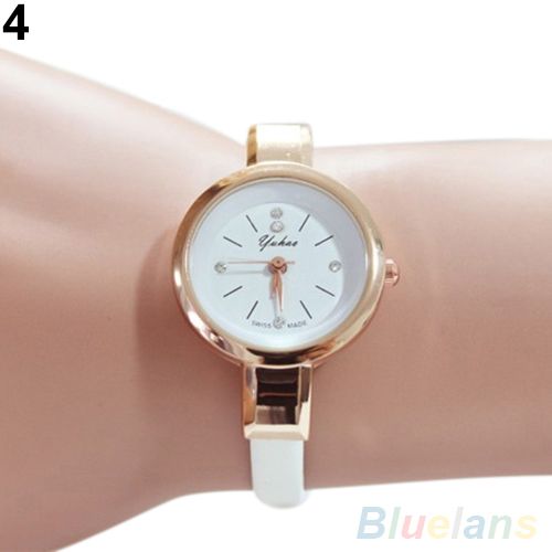 Women's Rhinestone Faux Leather Super Thin Slim Strap-White