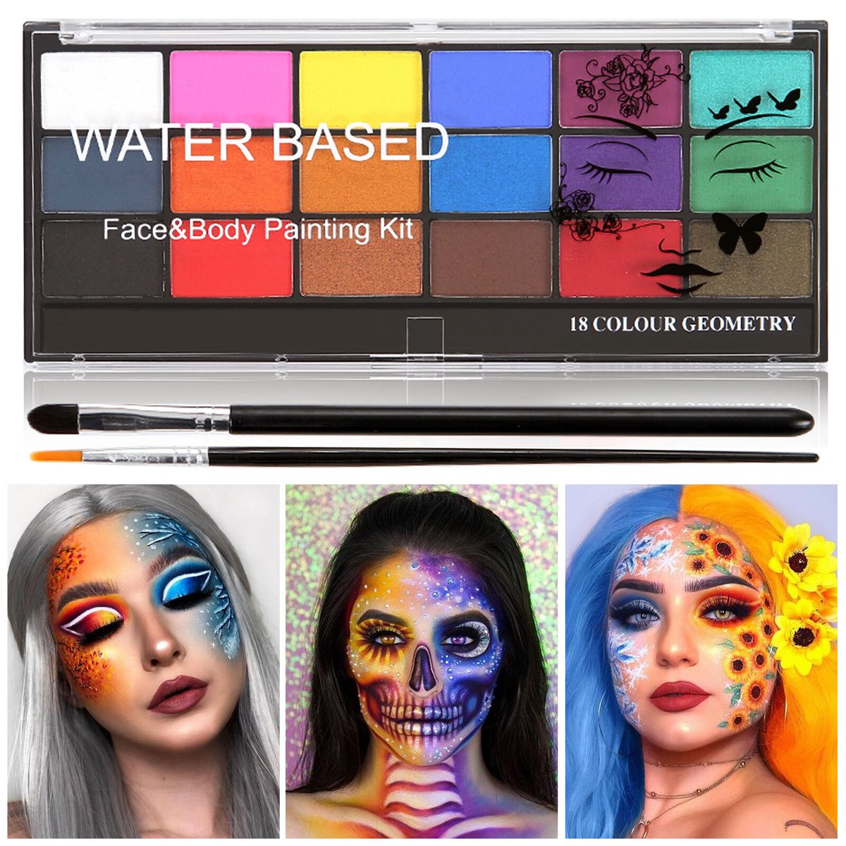 JANOLIA 18 Colors Face Paint Kit Face Body Tattoo Paint For