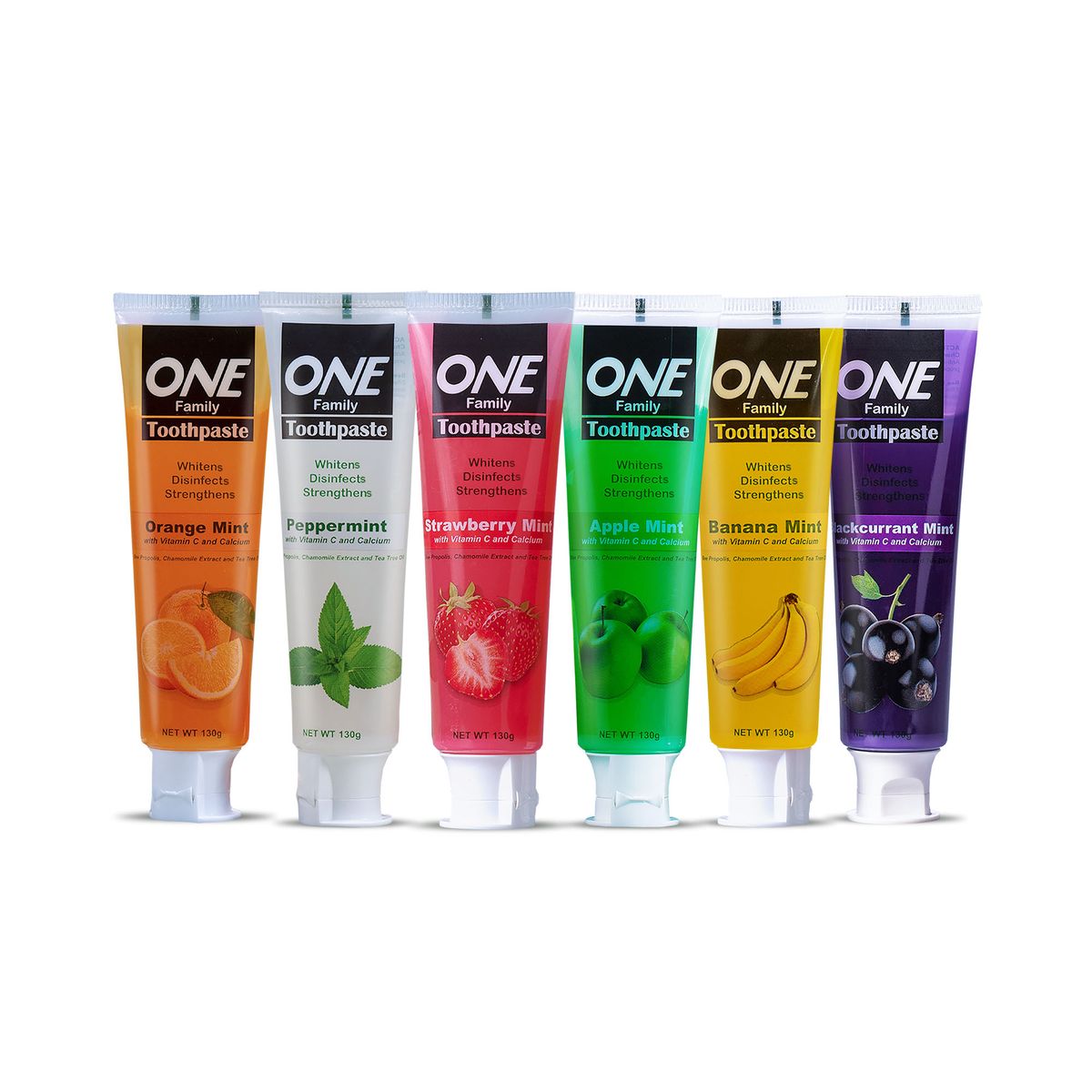 Toothpaste (6pcs) - Orange + Peppermint + Strawberry + Apple + Banana + Blackcurrant