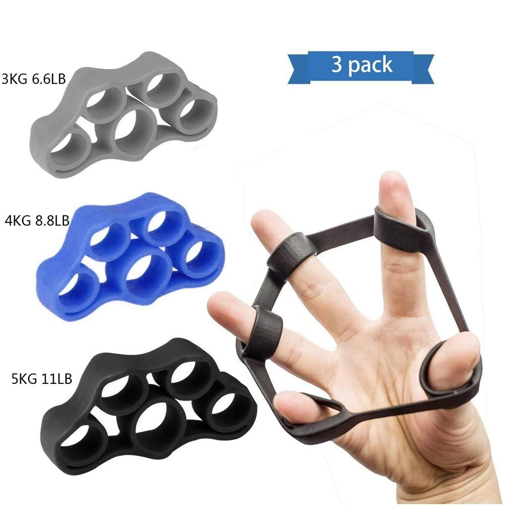 3pcs Finger Trainer Silicone Finger Stretcher Hand Exercise Grip Strength Resistance-Blue