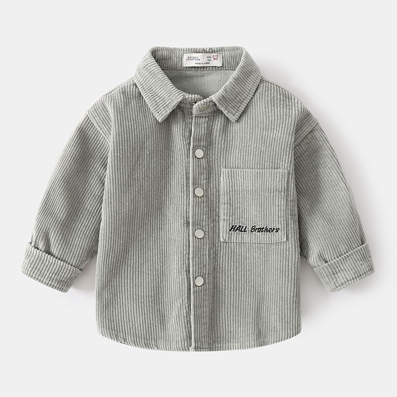 100% Corduroy Cotton Kids Boys Plain Shirts-Grey
