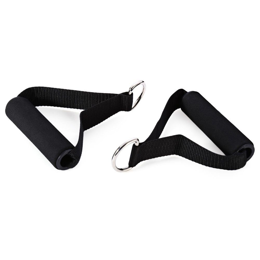 Yoga Pilates Pull Rope Nylon Bands Foam Handle Gym-Black