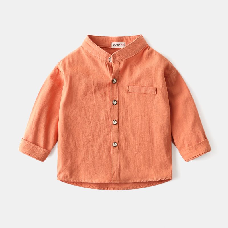 100% Cotton Kids Long Sleeve Stand Collar Boys Shirts-Red