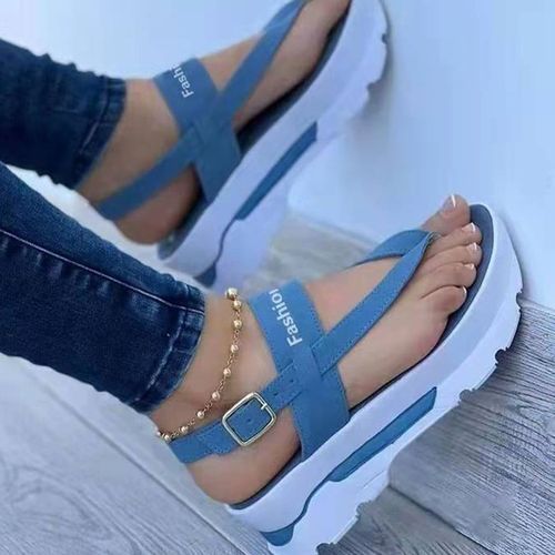 Ladies Fashion Sandals Platform Wedge Casual Slippers - Light Blue