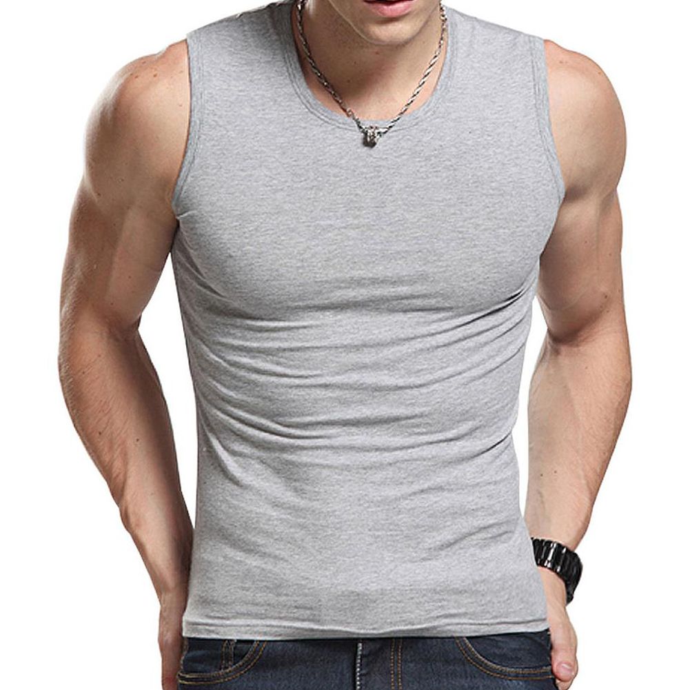 Men Solid Color Sleeveless Round Neck Vest Slim Fit-Grey