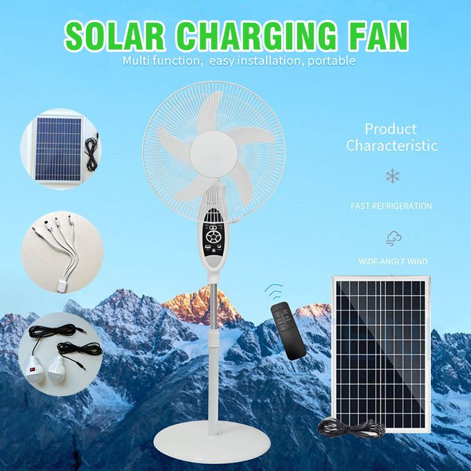 16 Inch Floor Rechargeable Standing Fan With Solar Panels