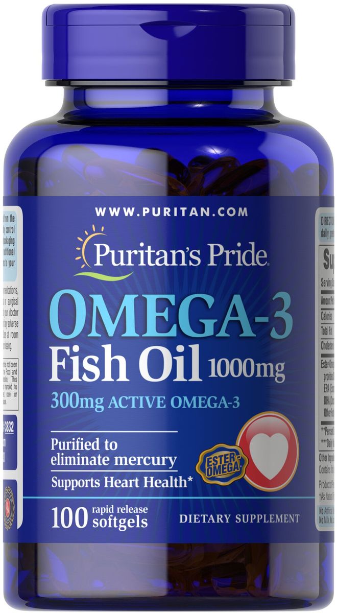 Puritans Pride Omega-3 Fish Oil 1000 Mg, X100 Softgels