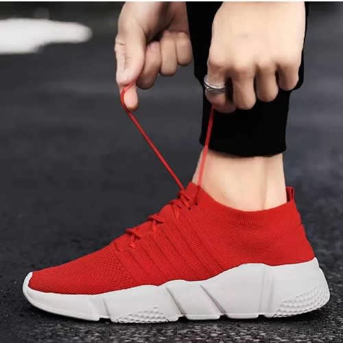 Men's Plain Running Shoes - Red And White