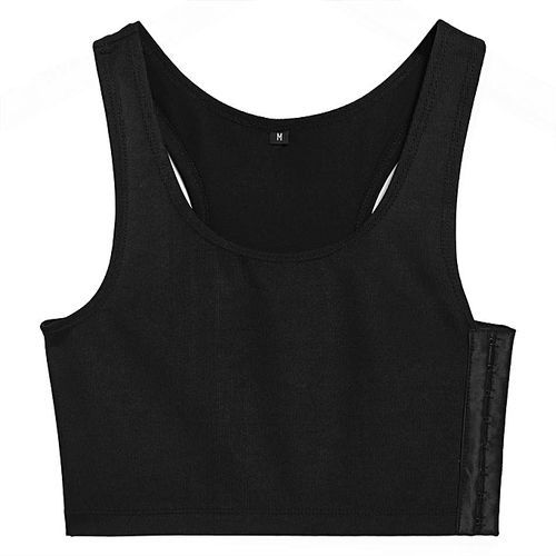 Sexy Breathable Buckle Short Chest Breast Binder Trans Lesbiann White, Black-Black