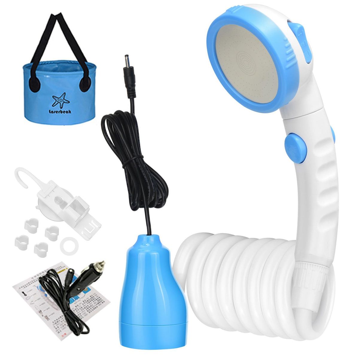 Portable Camping Shower Outdoor Shower Head with 20L Bucket Shower Pump for Camping Beach Swimming Outdoor Traveling Hiking Car & Pet Cleaning