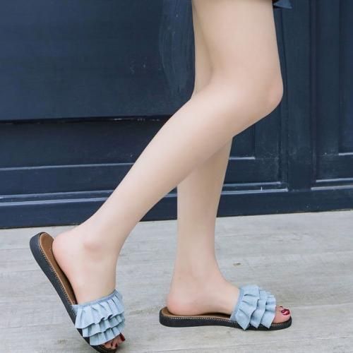 Ladies Fashion Fancy Flat Slippers-Blue